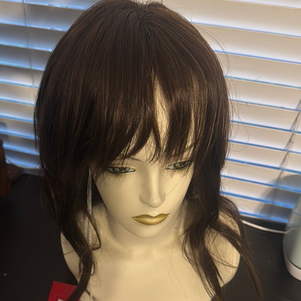 Layered Brown Wig with Side-Swept Bangs